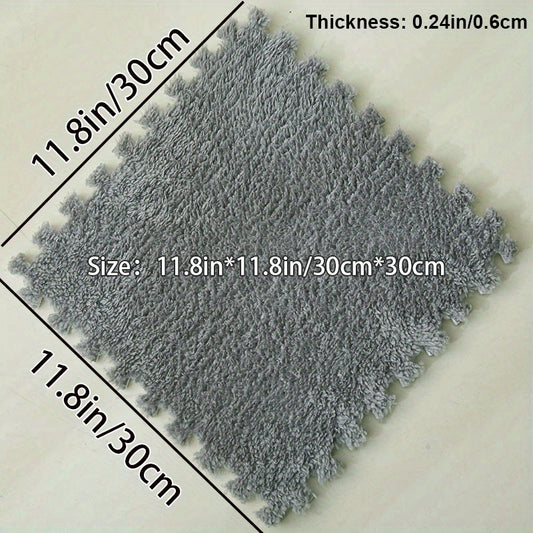 6pcs Interlocking Shaggy Soft Foam Mat Anti-slip Area Rugs