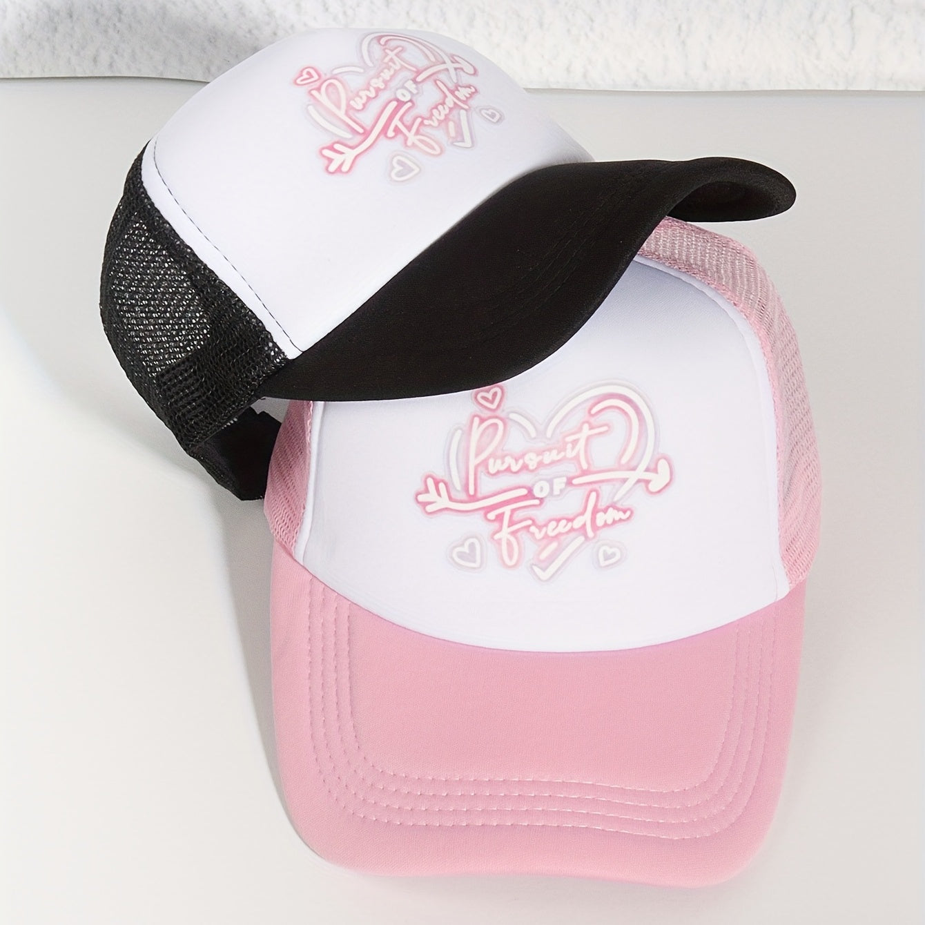 Heart Print Baseball Cap Couple Trucker Hats Lightweight Adjustable Sun Hat