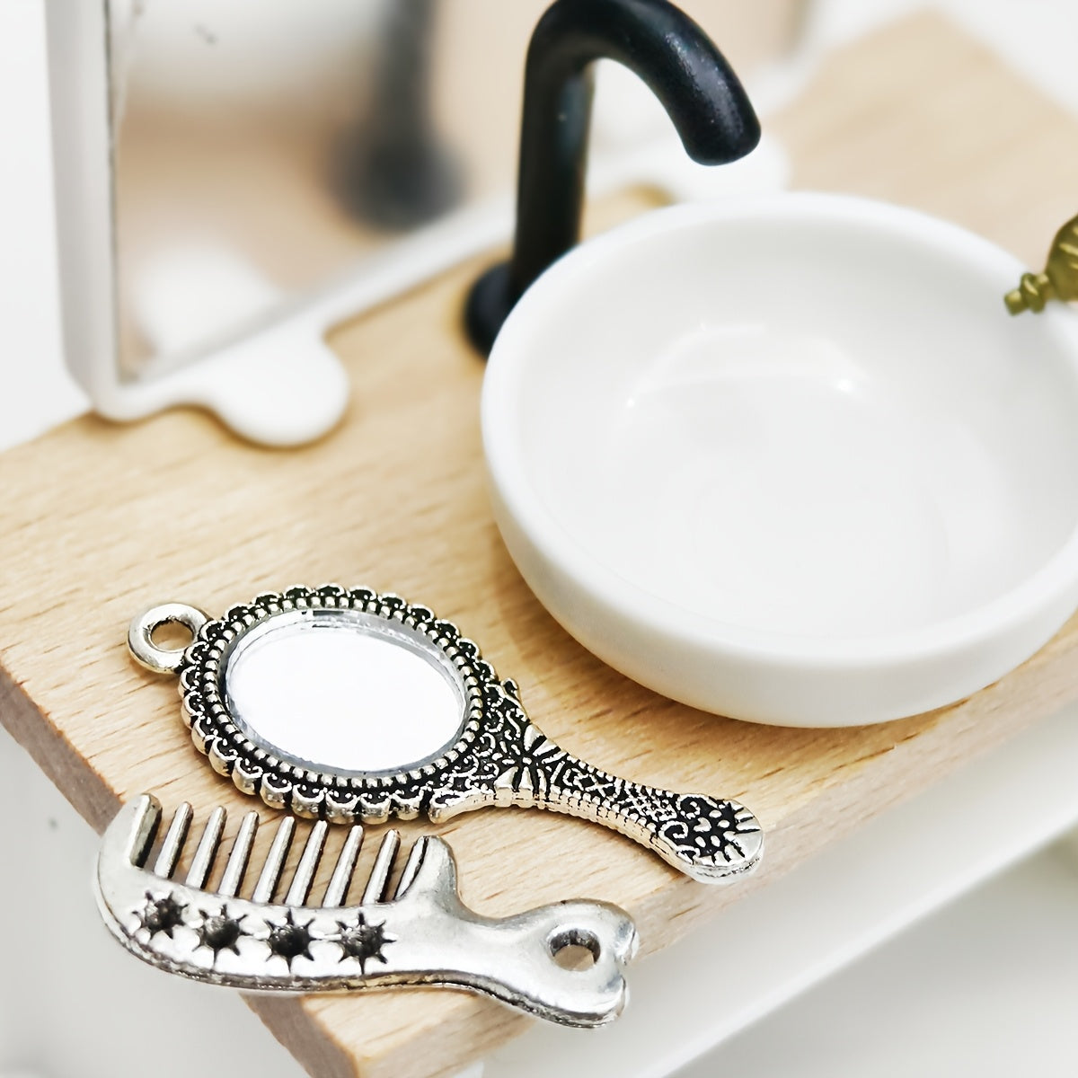 Vintage Hairbrush, Mirror, Perfume Set for 1:12 Dollhouse
