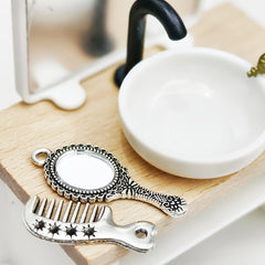 Vintage Hairbrush, Mirror, Perfume Set for 1:12 Dollhouse