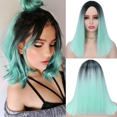 Ombre Mint Green Shoulder Length Bob Wigs For Women