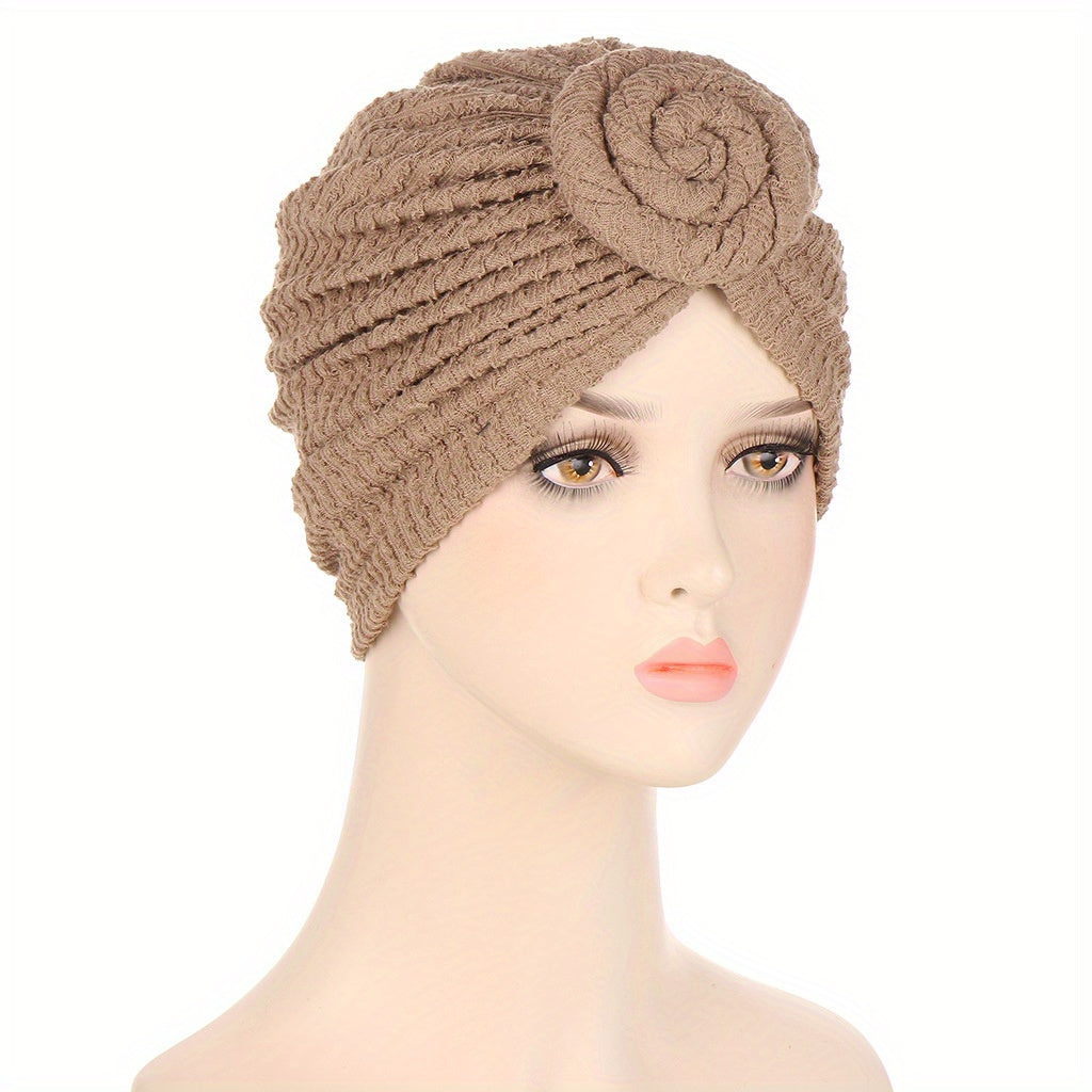 Crinkle Twist Turban Cap Solid Casual Head Wrap Elastic Hijab Hat