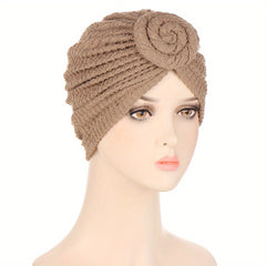 Crinkle Twist Turban Cap Solid Casual Head Wrap Elastic Hijab Hat
