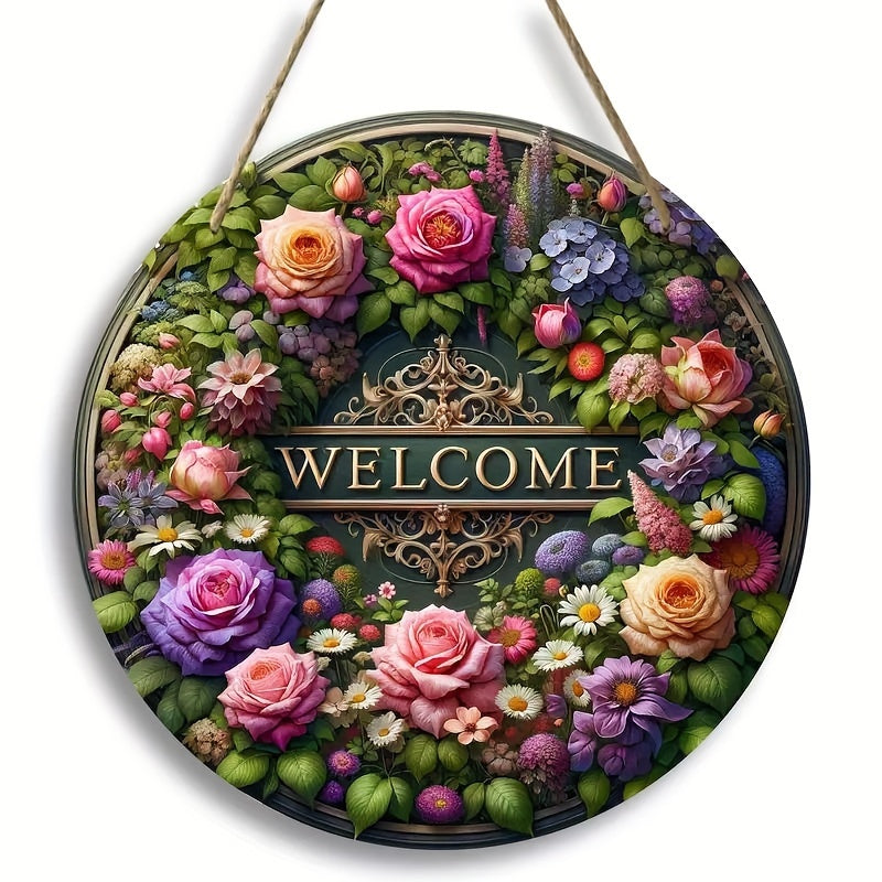 Flower Welcome Sign Wooden Home Decoration 8inx8in