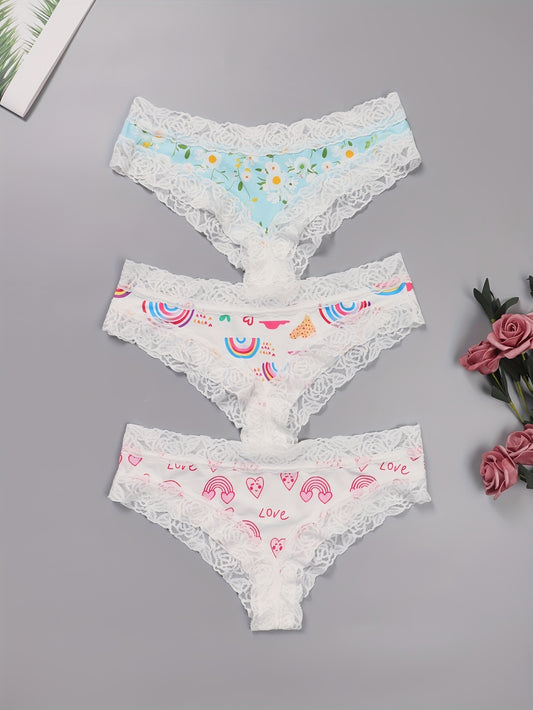 3 Pack Plus Size Panties Set Low Waisted Bikini Panties 3pcs Set