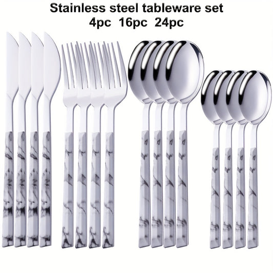 24pcs Stainless Steel Cutlery Set with Wooden Handle