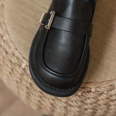 Women's Buckle Detail Loafers Chunky Heel Slip On Shoes