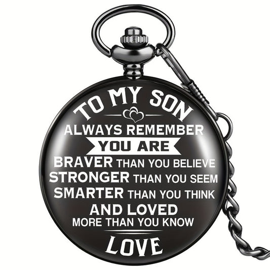 To My Son Quartz Pocket Watch With Thick Chain