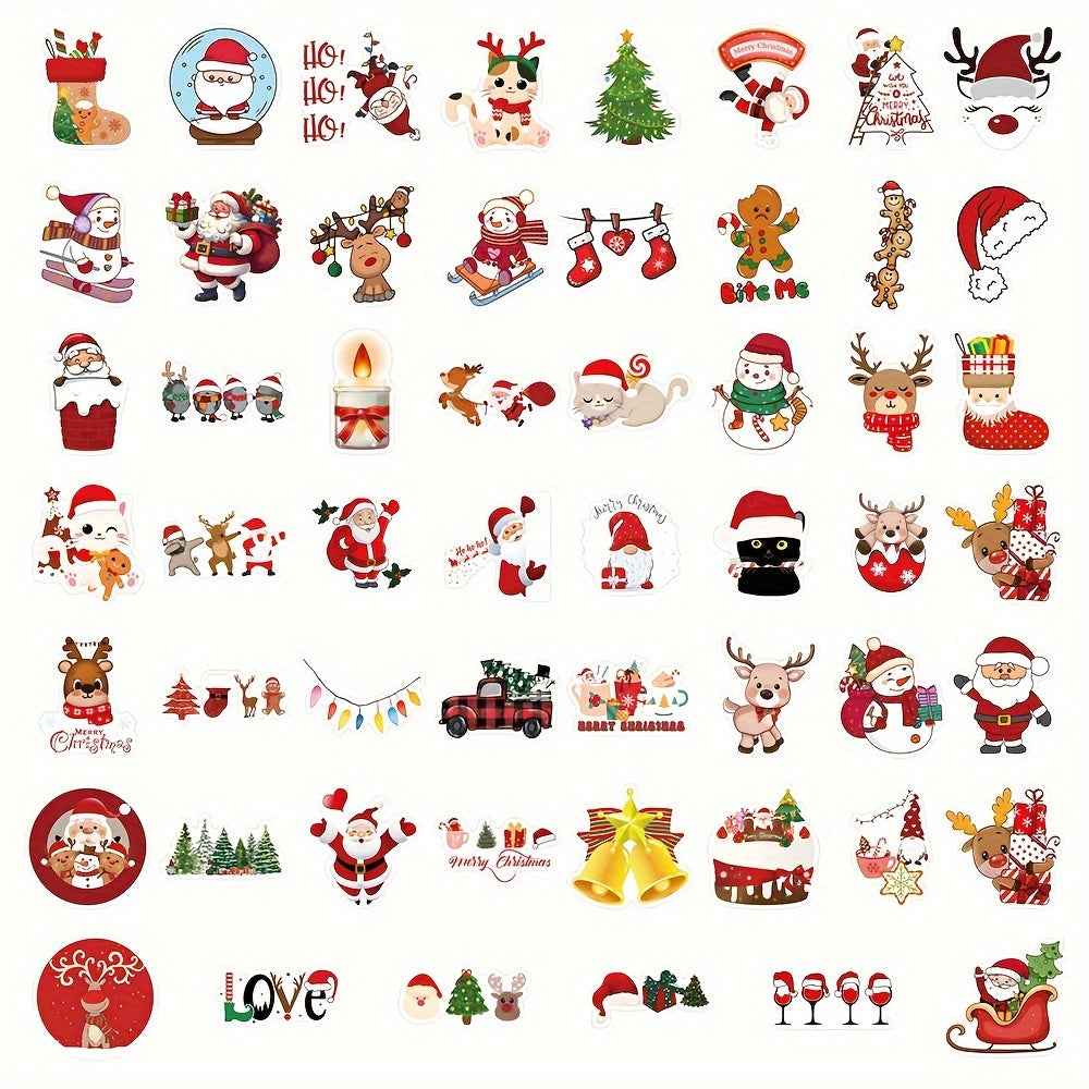 50-Pack Red Christmas Waterproof Stickers for Skateboards Bottles