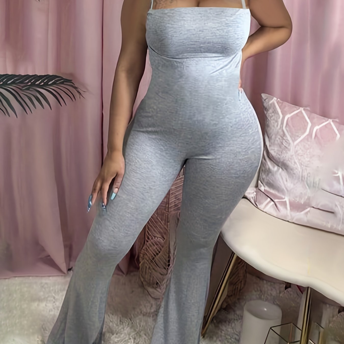  Casual Jumpsuit Flared Leg Medium Stretch Cami Jumpsuit
