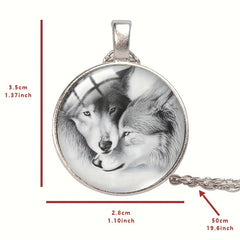 Round Wolf Crystal Bead Pendant Necklace For Men And Women