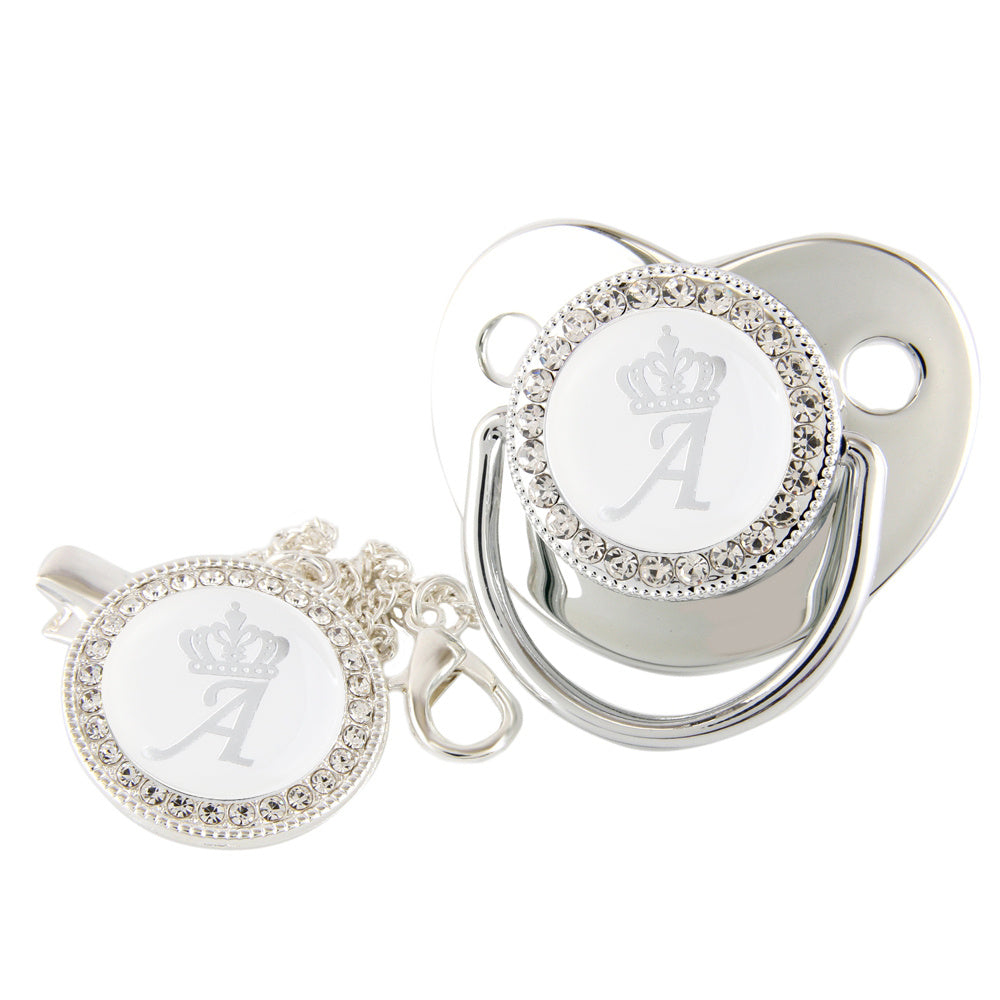 Silvery Crown Letter Pacifier Chain Clip