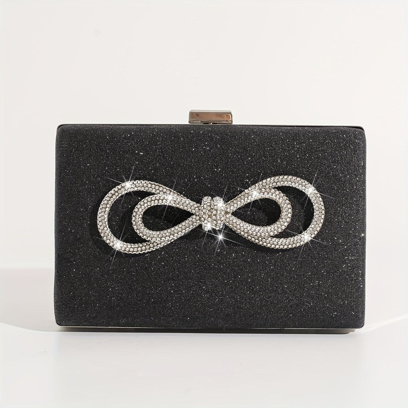 Glitter Rhinestone Bowknot Dinner Bag Clutch Square Evening Bag