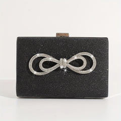 Glitter Rhinestone Bowknot Dinner Bag Clutch Square Evening Bag