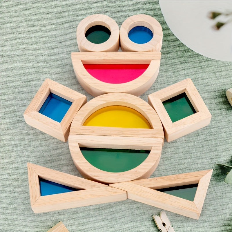 Colorful Educational Wooden Rainbow Building Blocks Sturdy Triangular