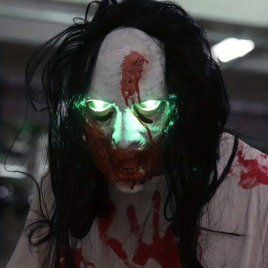 Halloween Ghost Mask Eyes Glow Scary Bloody Demon Head Cover
