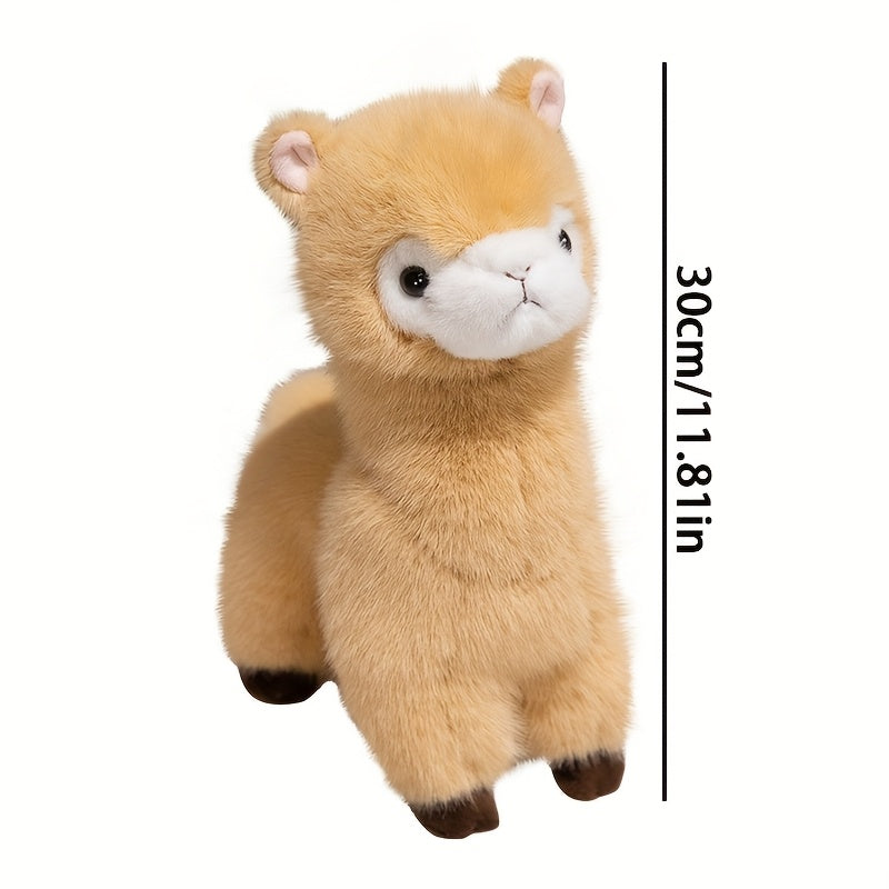 Plush Alpaca Stuffed Animal Toy Realistic Eyes Fluffy Ears Beige Brown