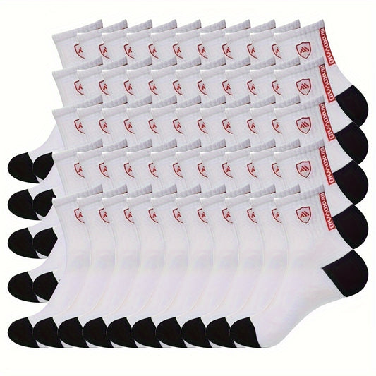 50 Pairs Men's Mid Crew Sport Socks Sweat Absorbing Comfy Breathable