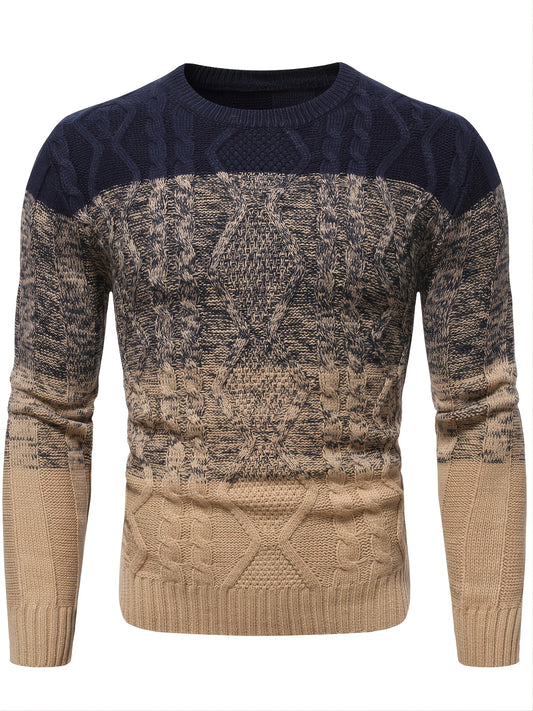 Men's Knitted Cable Sweater Warm Crew Neck Pullover for Fall Winter