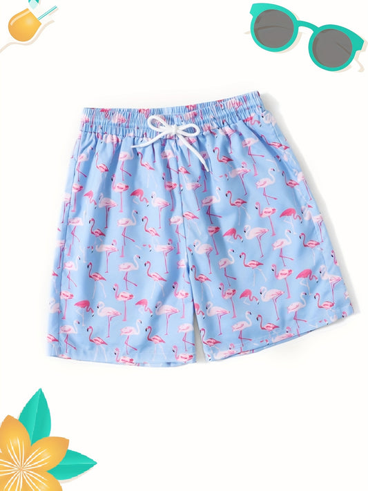 Boys Flamingo Print Swim Trunks Elastic Waist Beach Pants