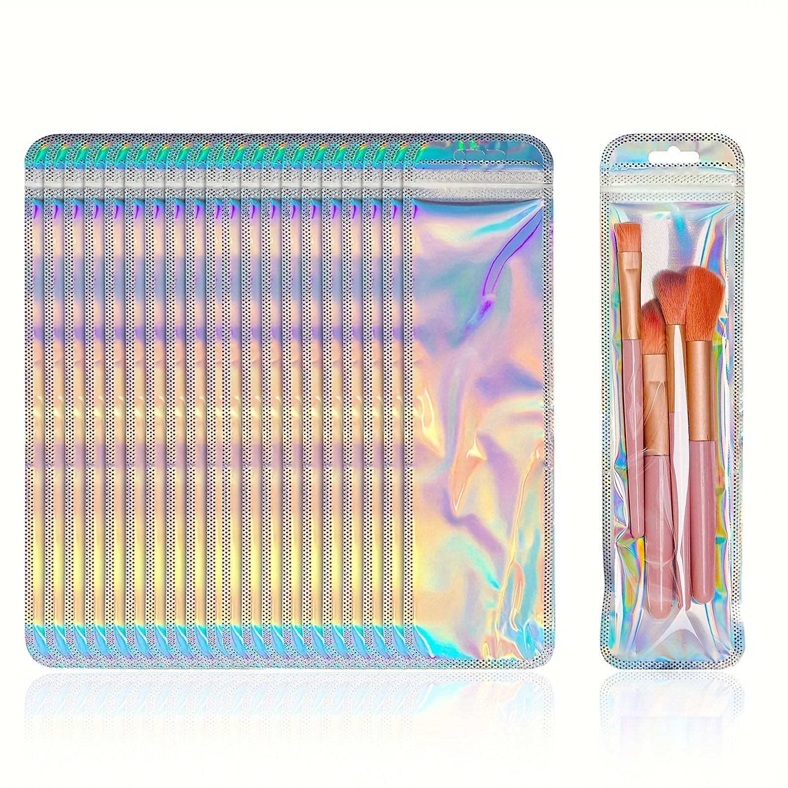 20pcs Holographic Ziplock Bags for Makeup Brushes Lip Gloss Jewelry Candy
