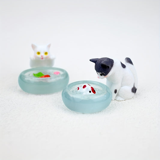 Cat and Fish Scene Set Dollhouse Accessories Micro Landscape Decorations