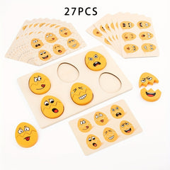 27pcs Egg Shaped Emotional Expression Matching Wooden Puzzle Toys