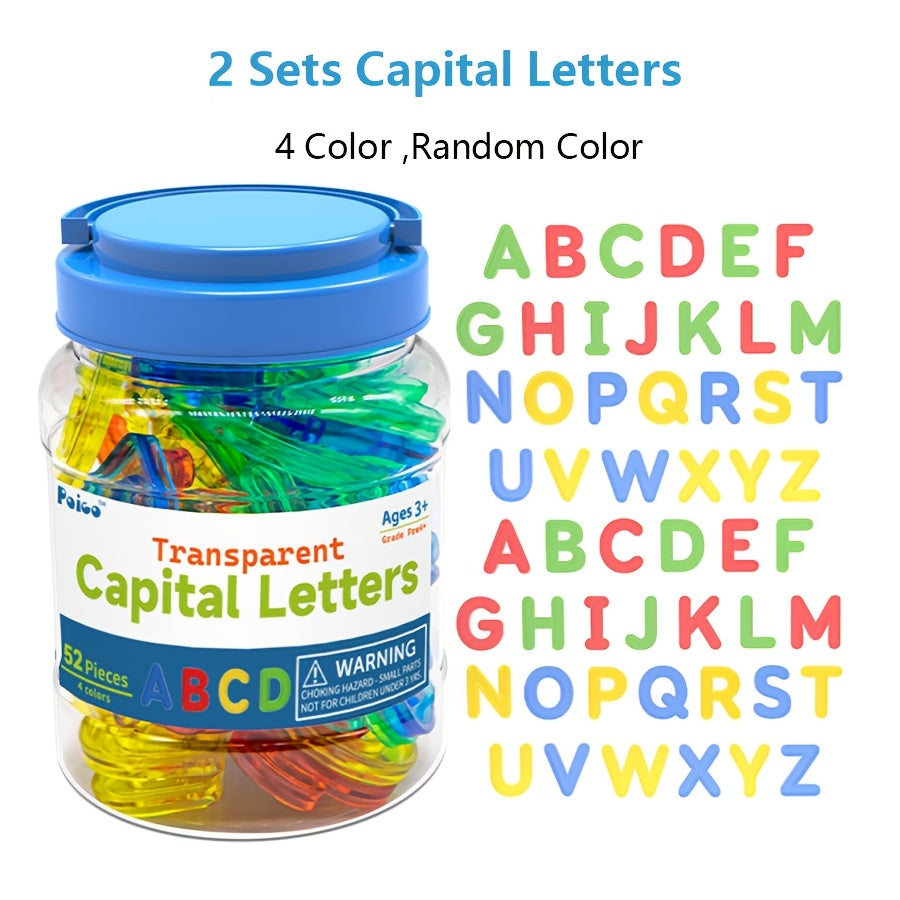 52pcs Transparent Plastic Capital Letters Set - Colorful Letters for Ears