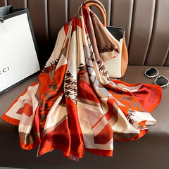 Red Houndstooth Print Scarf Satin Shawl Windproof Head Wrap