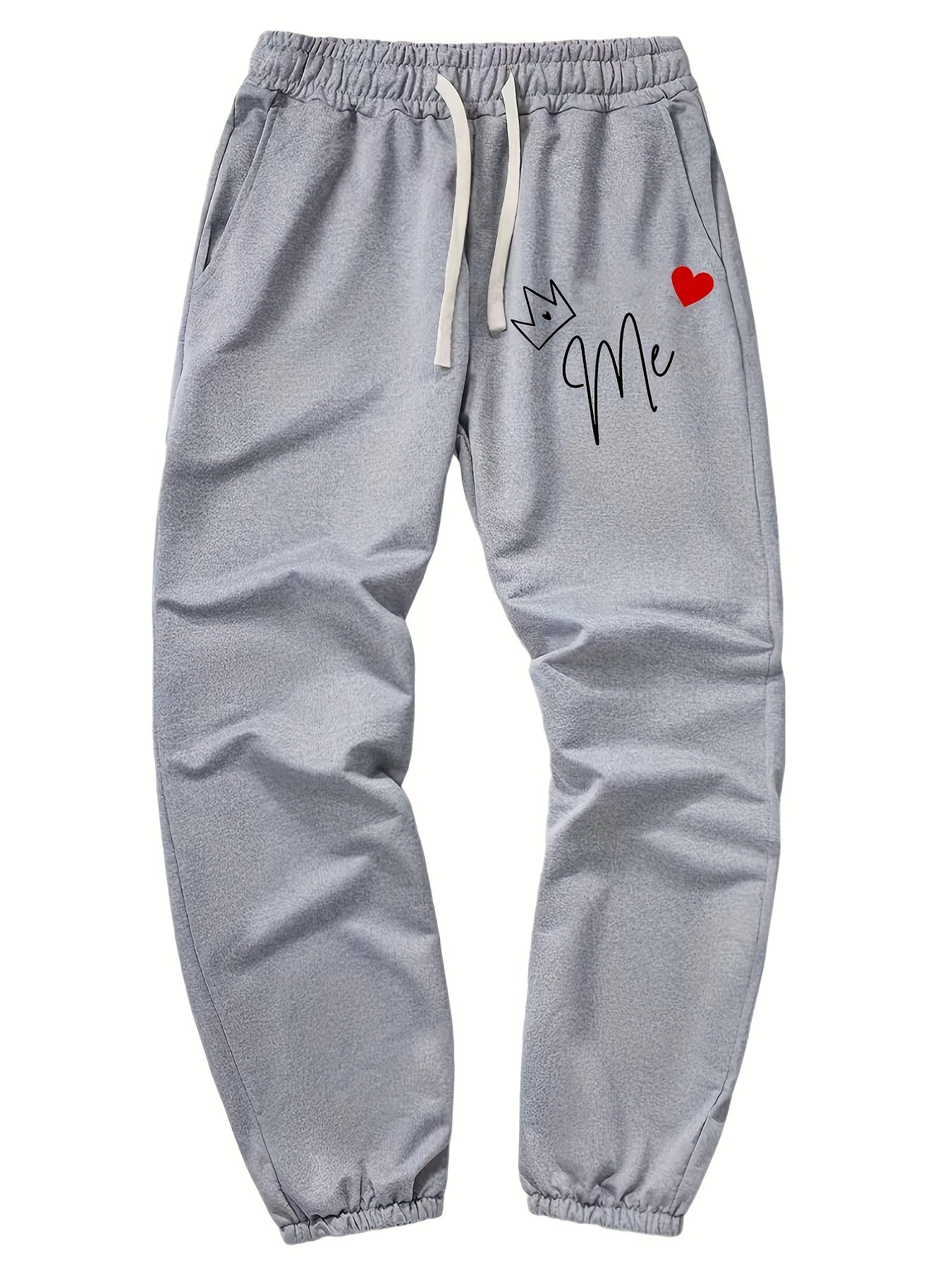 Crown Heart Print Men's Drawstring Pocket Sweatpants