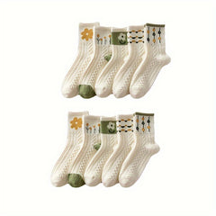 10 Pairs Floral Print Socks Women's Stockings & Hosiery