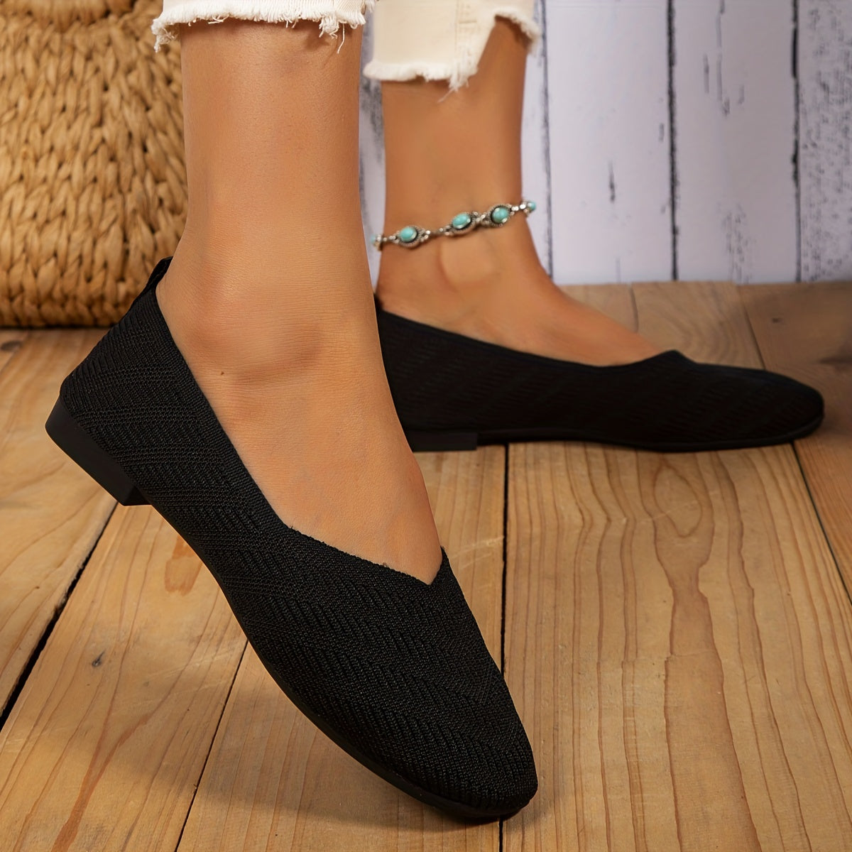 Women's Knitted Ballet Flats Comfy Slip On Shoes