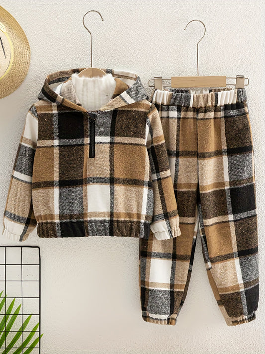 2pcs Little Boy Casual Hooded Sweatshirt & Trousers Set
