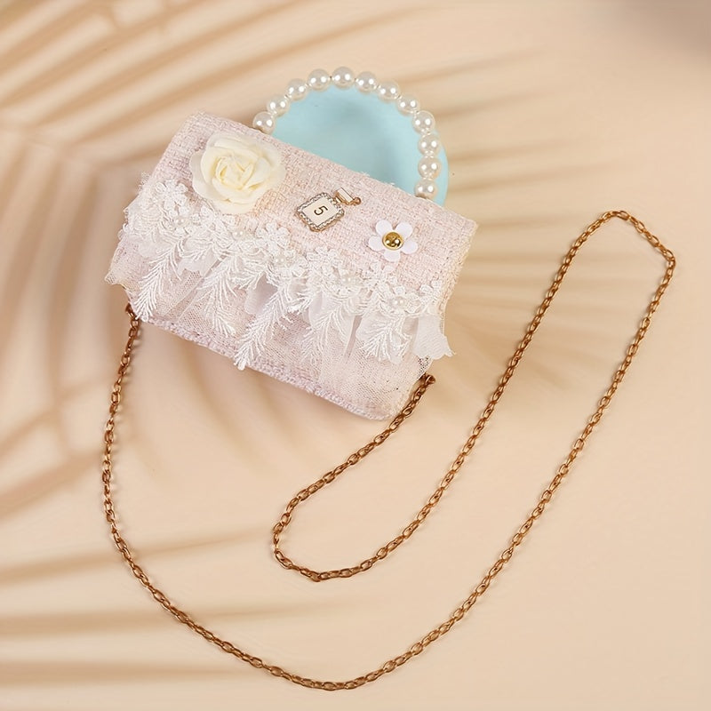 Sweet Princess Crossbody Bag Snowflake Trim Pearl Handle Girls Handbag
