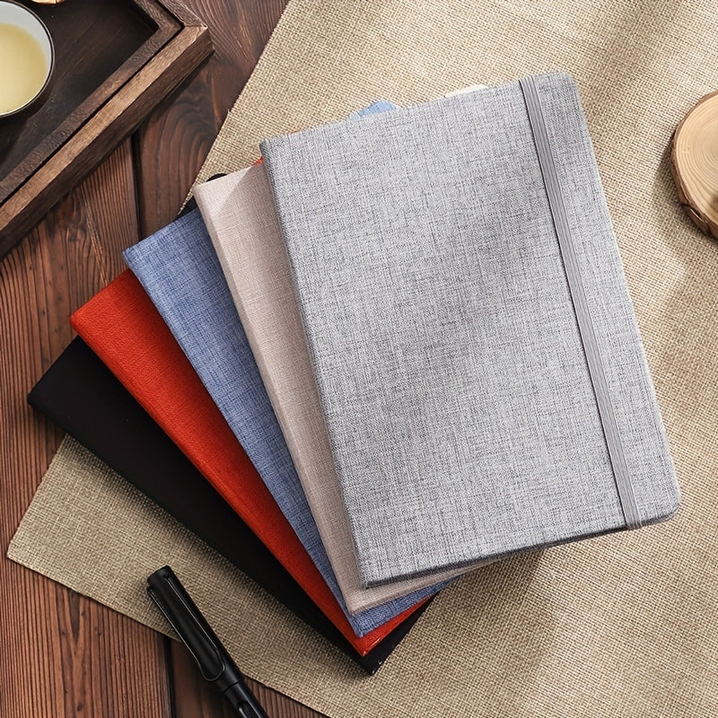 Hard Leather Office Notebook with Elastic Band & Cloth Surface