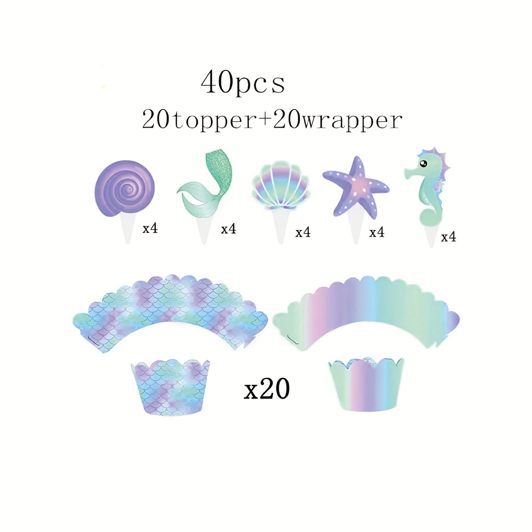 Mermaid Themed Party Set - 40 Pieces Cake Insert & Border