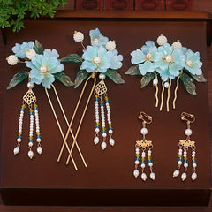 Faux Pearl Flower Hair Comb & Earrings Set