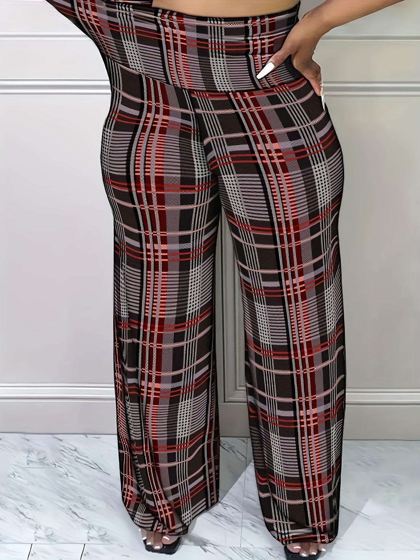 Women's Plus Plaid High Rise Tummy Control Pants