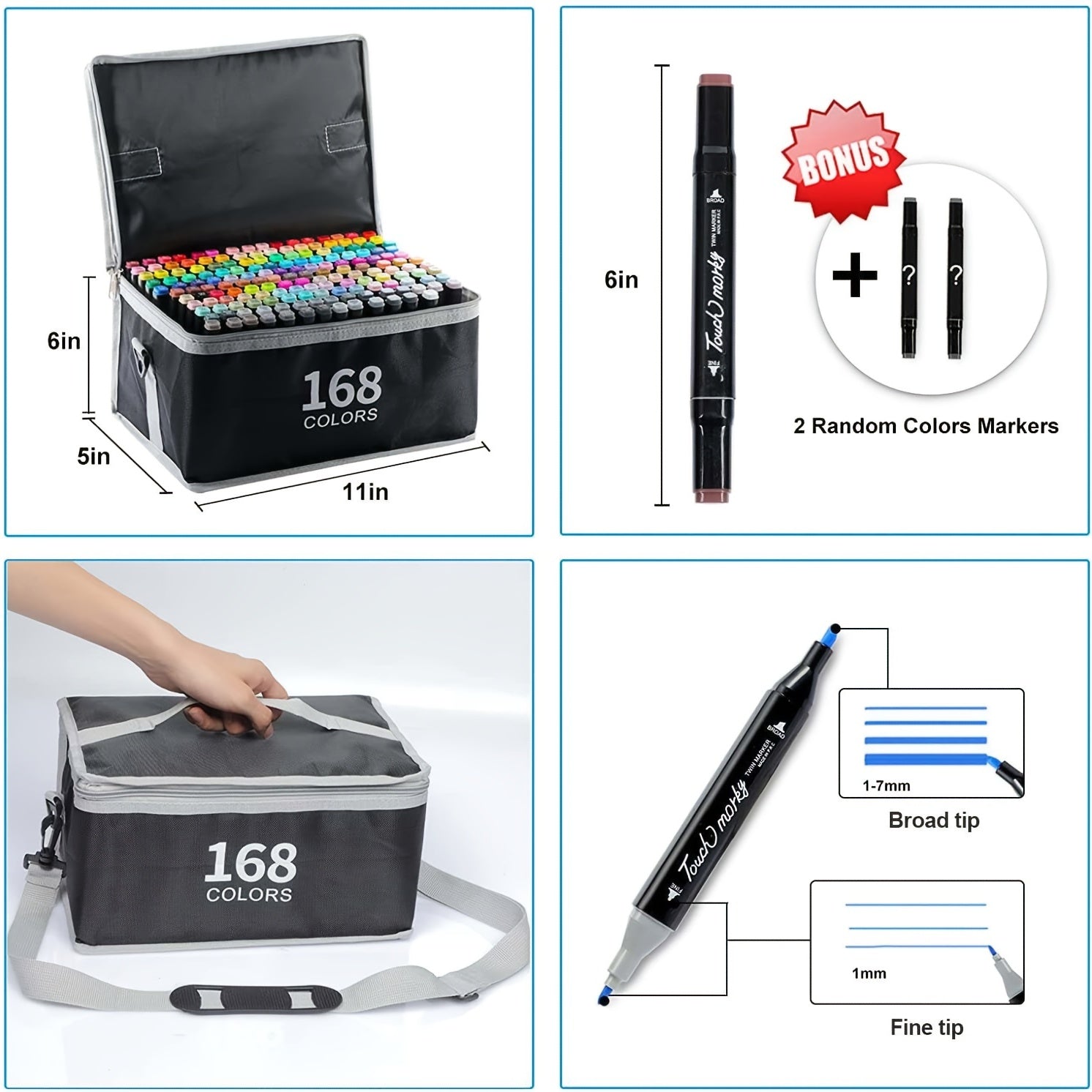 168 Dual Tip Art Markers Set with Blender Marker