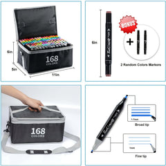 168 Dual Tip Art Markers Set with Blender Marker