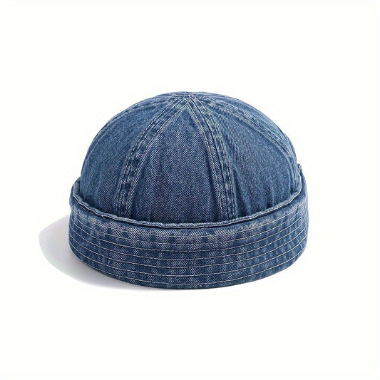Vintage Denim Sailor Cap Brimless Landlord Hat Spring Autumn