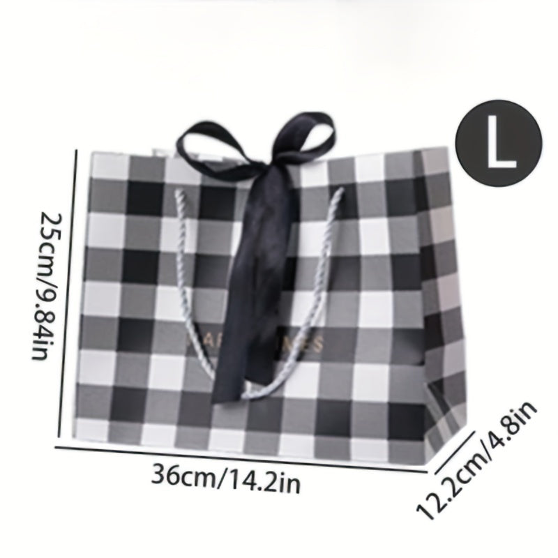 Party Birthday Gift Bag Plaid Pattern 3 Sizes With Ribbon Handbag