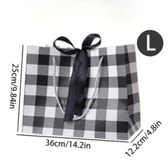 Party Birthday Gift Bag Plaid Pattern 3 Sizes With Ribbon Handbag