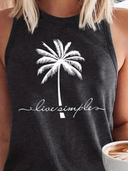 Coconut Tree Print Tank Top Sleeveless Crew Neck Casual Tops Women