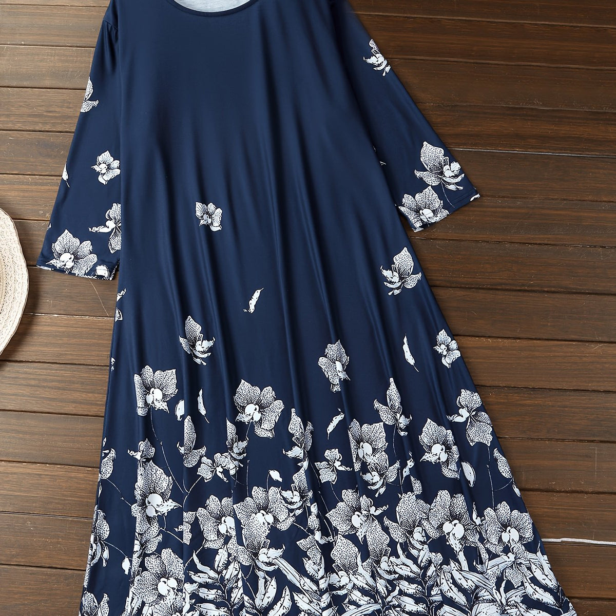 Floral Print Half Sleeve Round Neck Plus Size Casual Dress