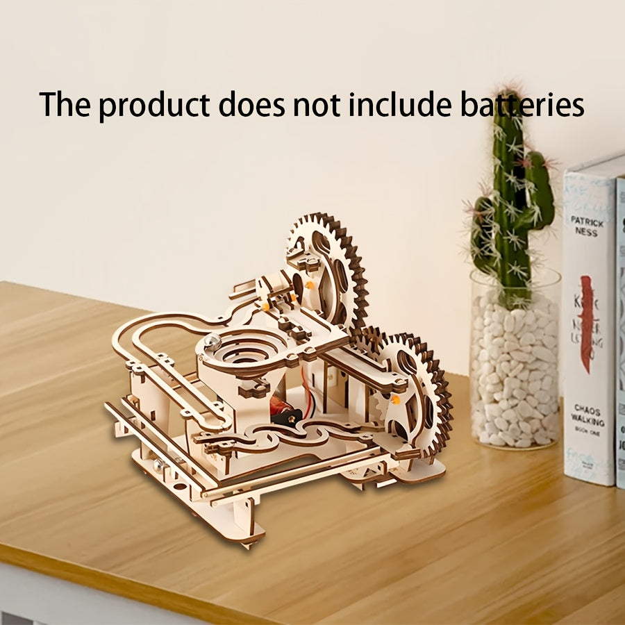 Wooden 3D Marble Runway Puzzle Kit Handcrafted Track Decor with Gears & Ramps