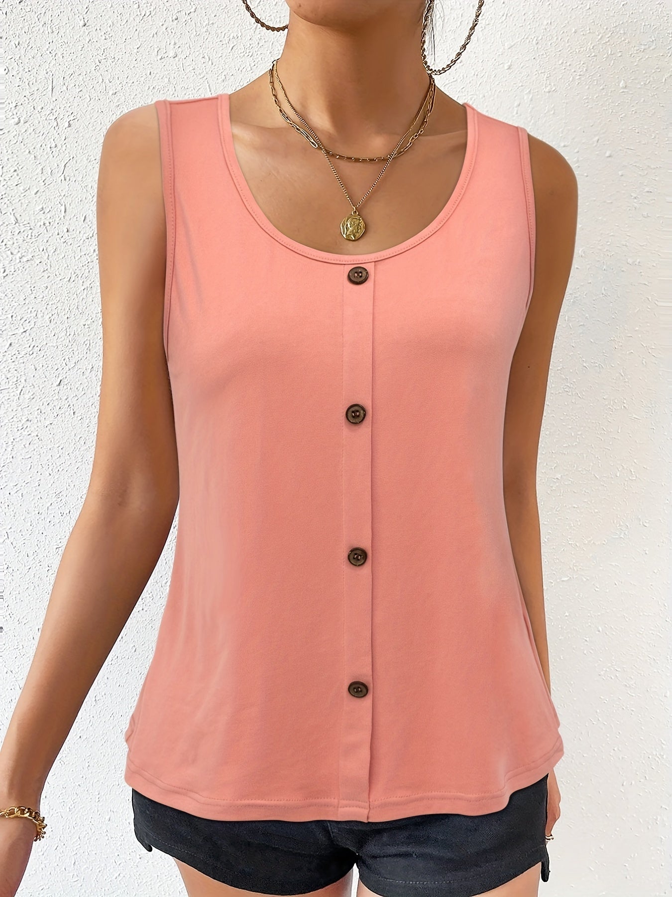 Solid Tank Top Sleeveless Summer Top Casual Crew Neck