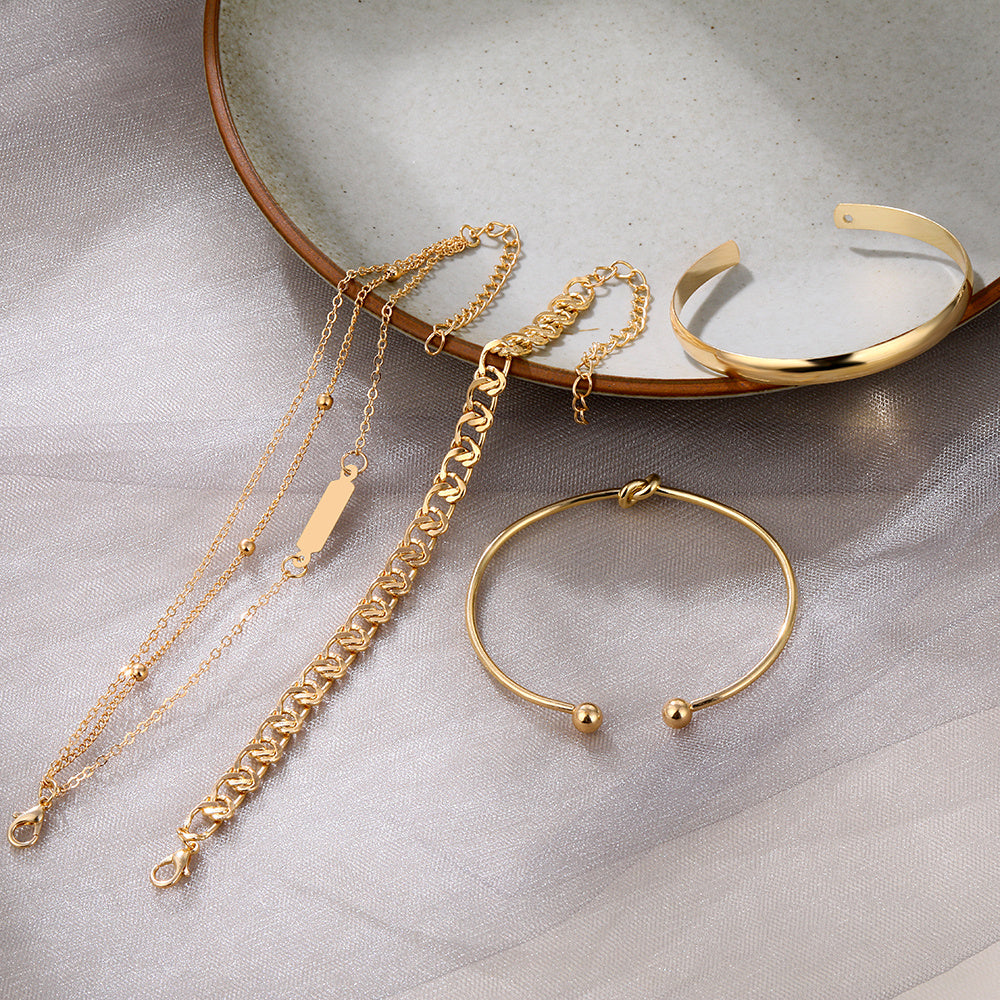 Golden Alloy Twist Print Bracelet Charms Jewelry Gift Birthday For Her