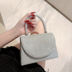 Glitter Pleated Chain Handbag Elegant Textured Flap Purse Evening Bag