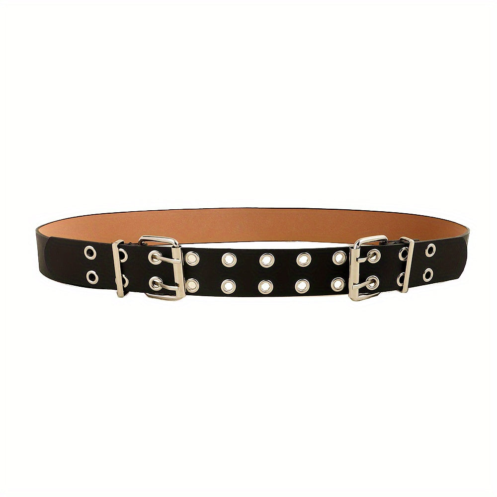 Punk Double Pin Buckle Belt Hip Hop Eyelet Hollow Out Belt Unisex